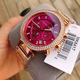 Michael Kors Parker Chronograph Purple Dial Rose Gold Steel Strap Watch For Women - MK6417 Authentic Buy Shop Now
