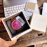 Michael Kors Parker Chronograph Purple Dial Rose Gold Steel Strap Watch For Women - MK6417 Authentic Buy Shop Now