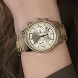 Michael Kors Ritz Chronograph Gold Dial Gold Steel Strap Watch For Women - MK6597 Authentic Buy Shop Now