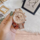 Michael Kors Ritz Chronograph Rose Gold Dial Rose Gold Steel Strap Watch For Women - MK6598 Authentic Buy Shop Now