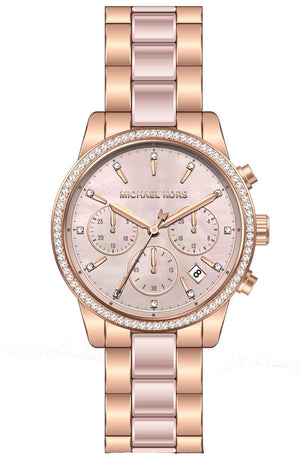 Michael Kors Ritz Chronograph Mother of Pearl White Dial Two Tone Steel Strap Watch For Women - MK6769 Authentic Buy Shop Now