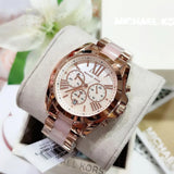 Michael Kors Bradshaw Chronograph Pink Dial Two Tone Steel Strap Watch For Women - MK6830 Authentic Buy Shop Now