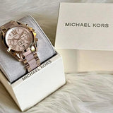 Michael Kors Bradshaw Chronograph Pink Dial Two Tone Steel Strap Watch For Women - MK6830 Authentic Buy Shop Now