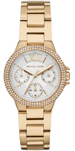 Michael Kors Mini Camille Chronograph White Dial Rose Gold Steel Strap Watch For Women - MK6844 Authentic Buy Shop Now