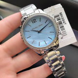 Michael Kors Layton Chronograph Mother of Pearl Blue Dial Silver Steel Strap Watch For Women - MK6847 Authentic Buy Shop Now