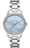 Michael Kors Layton Chronograph Mother of Pearl Blue Dial Silver Steel Strap Watch For Women - MK6847 Authentic Buy Shop Now