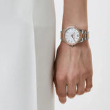 Michael Kors Layton Three Hand Mother of Pearl White Dial Two Tone Steel Strap Watch For Women - MK6849 Authentic Buy Shop Now