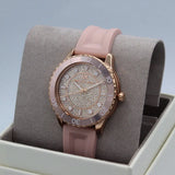 Michael Kors Runway Three Hand Crystal Pave Dial Pink Rubber Strap Watch For Women - MK6854 Authentic Buy Shop Now