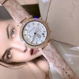 Michael Kors Parker Chronograph White Dial Pink Leather Strap Watch For Women - MK6935 Authentic Buy Shop Now