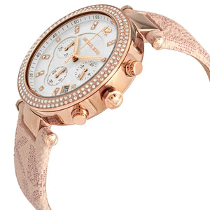 Michael Kors Parker Chronograph White Dial Pink Leather Strap Watch For Women - MK6935 Authentic Buy Shop Now