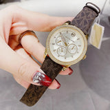Michael Kors Tibby Multifunction Gold Dial Brown Leather Strap Watch For Women - MK6966 Authentic Buy Shop Now