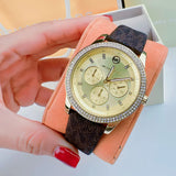 Michael Kors Tibby Multifunction Gold Dial Brown Leather Strap Watch For Women - MK6966 Authentic Buy Shop Now