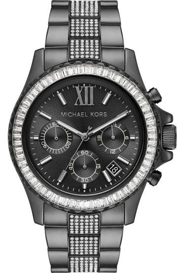 Michael Kors Everest Chronograph Black Dial Grey Steel Strap Watch For Women - MK6974 Authentic Buy Shop Now