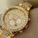 Michael Kors Layton Chronograph Gold Dial Gold Steel Strap Watch For Women - MK6977 Authentic Buy Shop Now