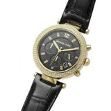 Michael Kors Parker Chronograph Black Dial Black Leather Strap Watch For Women - MK6984 Authentic Buy Shop Now