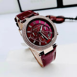 Michael Kors Parker Chronograph Red Dial Red Leather Strap Watch For Women - MK6986 Authentic Buy Shop Now