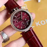 Michael Kors Parker Chronograph Red Dial Red Leather Strap Watch For Women - MK6986 Authentic Buy Shop Now