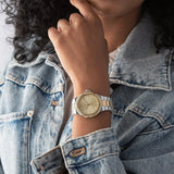 Michael Kors Lennox Three-Hand Gold Dial Two Tone Steel Strap Watch For Women - MK6988 Authentic Buy Shop Now
