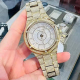 Michael Kors Lennox Three Hand Crystals White Dial Gold Steel Strap Watch For Women - MK6991 Authentic Buy Shop Now