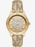 Michael Kors Runway Three Hand Quartz Gold Dial Brown Leather Strap Watch For Women - MK6999 Authentic Buy Shop Now