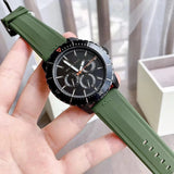 Michael Kors Cunningham Chronograph Black Dial Green Rubber Strap Watch For Men - MK7165 Authentic Buy Shop Now