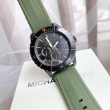 Michael Kors Cunningham Chronograph Black Dial Green Rubber Strap Watch For Men - MK7165 Authentic Buy Shop Now