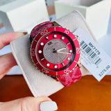 Michael Kors Runway Three-Hand Quartz Red Dial Red Leather Strap Watch For Women - MK7179 Authentic Buy Shop Now