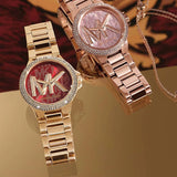 Michael Kors Camille Analog Red Dial Gold Steel Strap Watch For Women - MK7196 Authentic Buy Shop Now