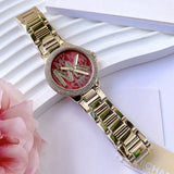 Michael Kors Camille Analog Red Dial Gold Steel Strap Watch For Women - MK7196 Authentic Buy Shop Now