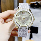 Michael Kors Jessa Multifunction Gold Dial White Leather Strap Watch For Women - MK7204 Authentic Buy Shop Now