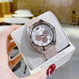 Michael Kors Multifunction Silver Dial Pink Leather Strap Watch For Women - MK7206 Authentic Buy Shop Now