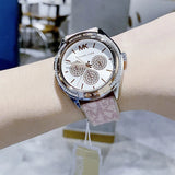 Michael Kors Multifunction Silver Dial Pink Leather Strap Watch For Women - MK7206 Authentic Buy Shop Now