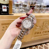 Michael Kors Everest Chronograph White Dial Two Tone Steel Strap Watch For Women - MK7214 Authentic Buy Shop Now