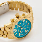 Michael Kors Lexington Chronograph Blue Dial Gold Steel Strap Watch For Women - MK7216 Authentic Buy Shop Now