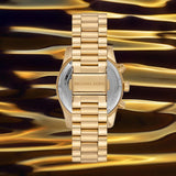 Michael Kors Lexington Chronograph Blue Dial Gold Steel Strap Watch For Women - MK7216 Authentic Buy Shop Now