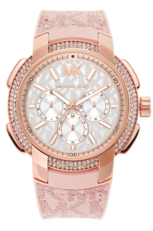 Michael Kors Sidney Multifunction White Dial Pink Silicone Strap Watch For Women - MK7222 Authentic Buy Shop Now