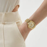 Michael Kors Lennox Three Hand Gold Dial Gold Steel Strap Watch For Women - MK7229 Authentic Buy Shop Now