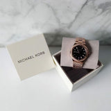 Michael Kors Lennox Three-Hand Black Dial Rose Gold Steel Strap Watch For Women - MK7233 Authentic Buy Shop Now