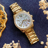 Michael Kors Lexington Mother of Pearl White Dial Gold Steel Strap Watch For Women - MK7241 Authentic Buy Shop Now