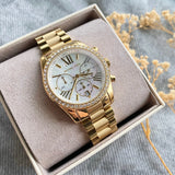Michael Kors Lexington Mother of Pearl White Dial Gold Steel Strap Watch For Women - MK7241 Authentic Buy Shop Now