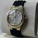 Michael Kors Lennox Three Hand Crystals Silver Dial Black Silicone Strap Watch For Women - MK7247 Authentic Buy Shop Now