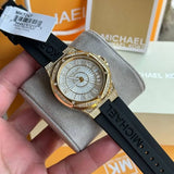 Michael Kors Lennox Three Hand Crystals Silver Dial Black Silicone Strap Watch For Women - MK7247 Authentic Buy Shop Now