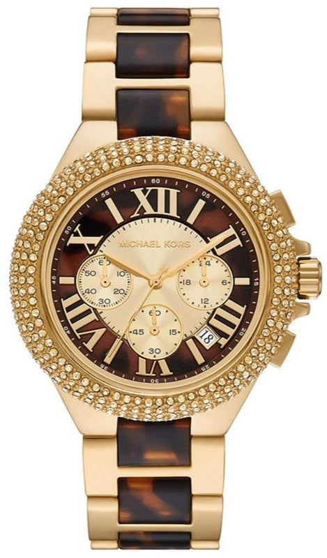 Michael Kors Camille Chronograph Brown Dial Two Tone Steel Strap Watch For Women - MK7269 Authentic Buy Shop Now