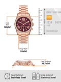 Michael Kors Lexington Chronograph Red Dial Rose Gold Steel Strap Watch For Women - MK7275 Authentic Buy Shop Now