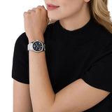 Michael Kors Lexington Chronograph Black Dial Silver Steel Strap Watch For Women - MK7277 Authentic Buy Shop Now