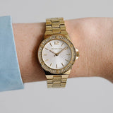 Michael Kors Lennox Three-Hand Silver Dial Gold Steel Strap Watch For Women - MK7278 Authentic Buy Shop Now