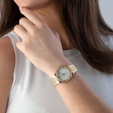 Michael Kors Lennox Three-Hand Silver Dial Gold Steel Strap Watch For Women - MK7278 Authentic Buy Shop Now