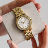 Michael Kors Lennox Three-Hand Silver Dial Gold Steel Strap Watch For Women - MK7278 Authentic Buy Shop Now