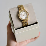 Michael Kors Lennox Three-Hand Silver Dial Gold Steel Strap Watch For Women - MK7278 Authentic Buy Shop Now