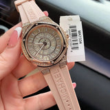 Michael Kors Lennox Three-Hand Analog White Dial Pink Silicone Strap Watch For Women - MK7334 Authentic Buy Shop Now